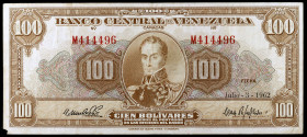 Venezuela. 1962. Banco Central. 100 bolívares. (Pick 34d). 3 de julio, Simón Bolívar. Serie M. BC+.