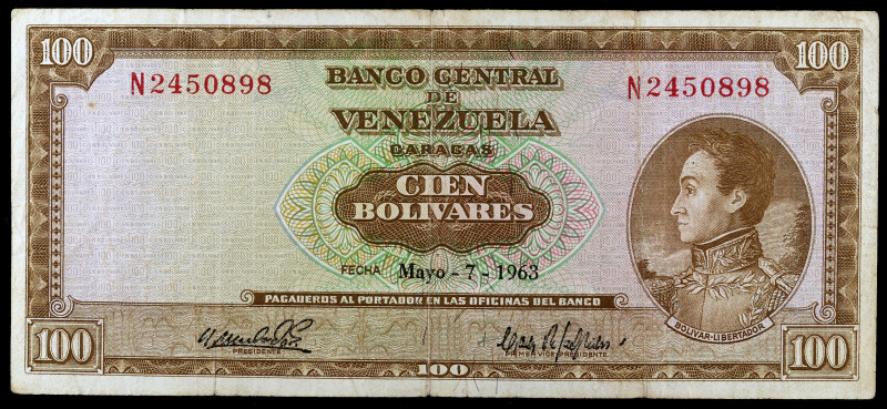 Venezuela. 1963. Banco Central. 100 bolívares. (Pick 48a). 7 de mayo, Simón Bolí...