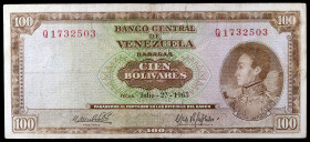 Venezuela. 1965. Banco Central. 100 bolívares. (Pick 48c). 27 de julio, Simón Bolívar. Serie Q. BC+.