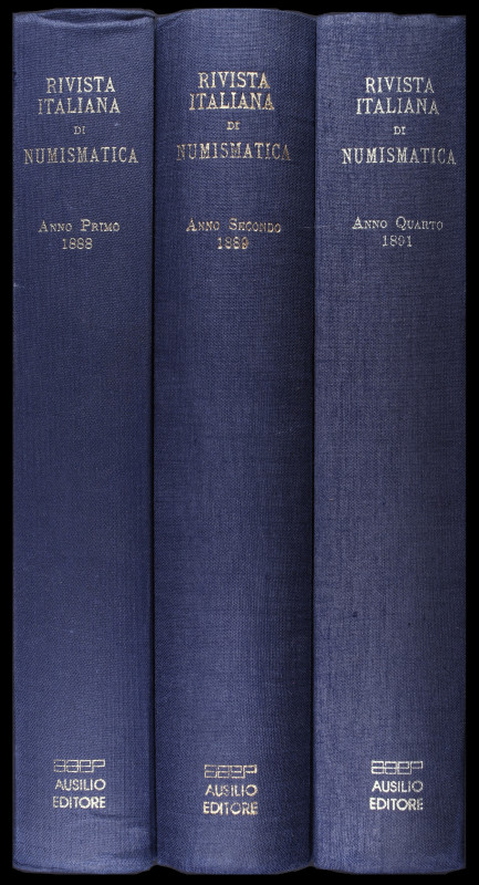 Rivista Italiana di Numismática". 3 volúmenes (años 1888, 1889 y 1891). Reimpres...