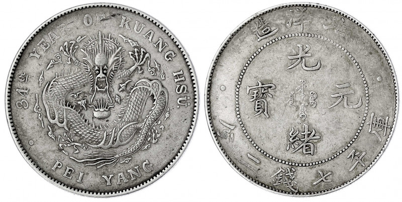 China
Qing-Dynastie. De Zong, 1875-1908
Dollar, Jahr 34 = 1908 Pei Yang (Mzst....