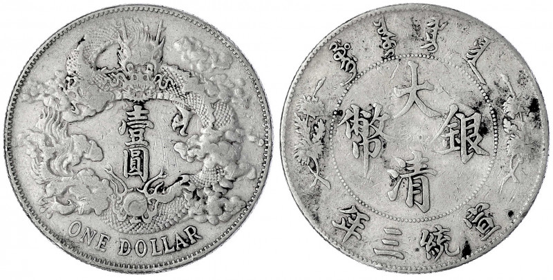 China
Qing-Dynastie. Pu Yi (Xuan Tong), 1908-1911
Dollar (Yuan) 1911. Tientsin...