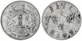 China
Qing-Dynastie. Pu Yi (Xuan Tong), 1908-1911
Dollar (Yuan) 1911. Tientsin, Nanking oder Wuchang.
fast sehr schön. Lin Gwo Ming 37.