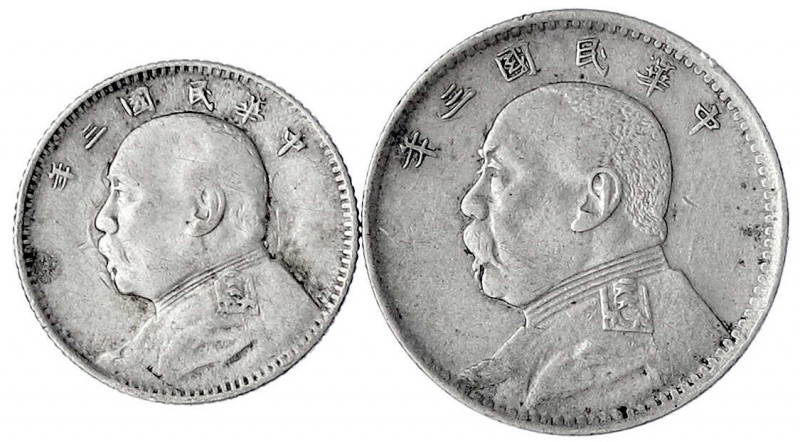 China
Republik, 1912-1949
2 Stück: 20 und 10 Cents Jahr 3 = 1914. beide sehr s...