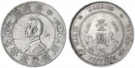China
Republik, 1912-1949
Dollar (Yuan) o.J., geprägt 1928. Birth of Republic. Präsident Sun Yat-Sen.
sehr schön, kl. Kratzer. Lin Gwo Ming 49. Yeo...