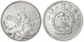 China
Volksrepublik, seit 1949
50 Yuan (5 Unzen Silbermünze) 1991 zur Olympiade 1992. Drei Sprinterinnen.
Polierte Platte, Kratzer. Krause/Mishler ...