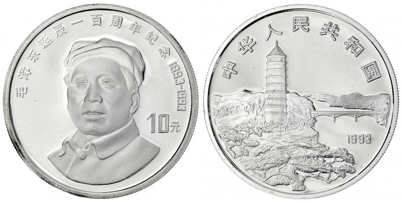 China
Volksrepublik, seit 1949
10 Yuan Silber 1993. 100. Geburtstag von Mao Ze...