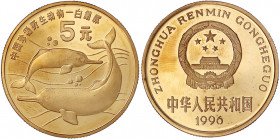 China
Volksrepublik, seit 1949
5 Yuan Kupfer 1996. Chinesische Flussdelphine.
Polierte Platte. Schön 796. Krause/Mishler 882.