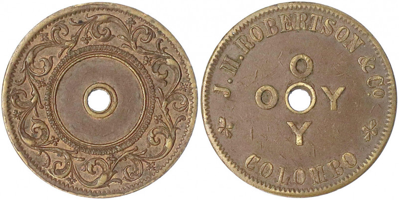 Ceylon
Britische Kolonie, 1796-1972
Kupfer-Token (zu 4 1/2 Pence) o.J.(um 1868...