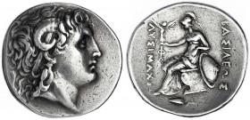 Thrakia
Könige von Thrakien
Lysimachos
Tetradrachme 297/281 v. Chr. Kopf des Alexander III. mit Ammonsgehörn/Athena sitzt l. auf Thron, lehnt auf L...