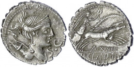 Römische Republik
Ti. Claudius T.f. Ap. n. Nero, 79 v.Chr
Denar Serratus 79 v. Chr. SC. Dianabüste r./TI CLAVD T F AP N (teils ligiert). Victoria in...