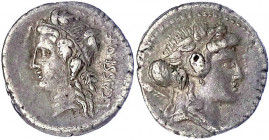 Römische Republik
L. Cassius Q. f. Longinus, 78 v.Chr
Denar 78 v. Chr. L. CASSI Q F. Kopf der Libera l./Kopf des Liber r. 3,69 g. Stempelstellung 6 ...