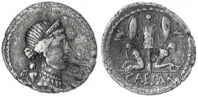 Imperatorische Prägungen
C. Julius Caesar 50-44 v. Chr
Denar 46/45 v. Chr. Diadem. Kopf der Venus r., auf Schulter Cupidus/gallische Trophäe, unten ...