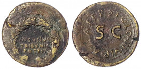 Kaiserzeit
Augustus 27 v. Chr. bis 14 n. Chr
Dupondius 17 v. Chr. Münzmeister P. Licinius Stolo. 10,91 g. Stempelstellung 6 h.
schön/sehr schön, Sc...