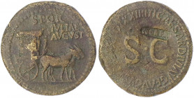 Kaiserzeit
Livia
Sesterz, geprägt posthum 22/23 unter Tiberius auf ihre Bestattung. SPQR IVLIAE AVGVST. Carpentum (Leichenwagen) gezogen von 2 Eseln...