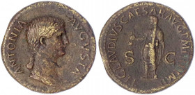 Kaiserzeit
Antonia Großmutter des Caligula
Dupondius 41/54. Kopf r./Claudius steht l., hält Schöpfkelle und Schriftrolle. 16,53 g. Stempelstellung 6...