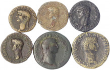 Kaiserzeit
Claudius 41-54
6 Bronzemünzen: 2 Sesterzen (Triumpfbogen, Spes), 4 Asses (Libertas, Ceres, Mars, Constantiae).
schön bis sehr schön