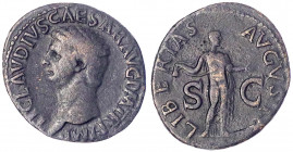 Kaiserzeit
Claudius 41-54
As 50. Kopf l./LIBERTAS AVGVSTA SC. Libertas steht frontal. 10,71 g. Stempelstellung 7 h.
sehr schön. RIC 113.