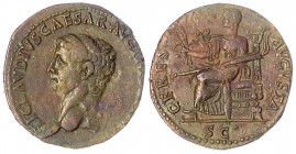 Kaiserzeit
Claudius 41-54
As 50/54. Barhäuptiger Kopf l./CERES AVGVSTA. Ceres sitzt l., hält zwei Kornähren und Zepter. 12,57 g. Stempelstellung 6 h...