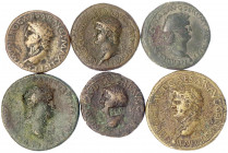 Kaiserzeit
Nero 54-68
6 Bronzemünzen: 2 Sesterzen (Annona und Ceres, Decursio), Dupondius (Tempel), 3 Asses (Victoria, Victoria mit Globus - gegenge...