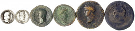 Kaiserzeit
Nero 54-68
6 Münzen: Sesterz Annona Augusti Ceres (2 Varianten), As Janustempel, Dupondius Roma, Denare Jupiter Custos und Kaiser mit Kai...
