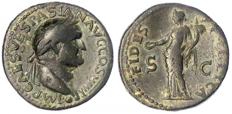 Kaiserzeit
Vespasian, 69-79
As 77/78, Lugdunum. Belorb. Kopf r./FIDES PVBLICA ...