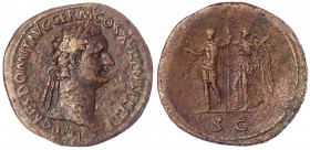 Kaiserzeit
Domitian, 81-96
Sesterz 92/94. Belorb. Kopf r./SC. Kaiser und Victoria stehen nebeneinander. 25,06 g. Stempelstellung 6 h.
sehr schön. R...