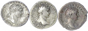 Kaiserzeit
Trajan, 98-117
3 Denare: Divus Pater Traian, Via Traiana und Trophäe.
sehr schön, fast sehr schön und gutes sehr schön