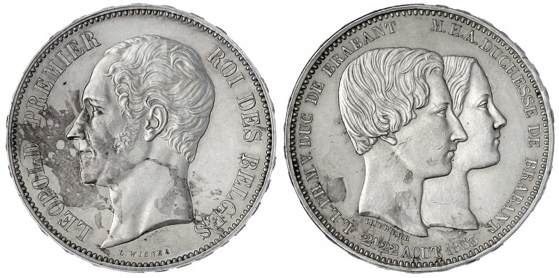 Belgien
Leopold I., 1830-1865
(5 Francs) Hochzeit in Silber 1853. vorzüglich/S...