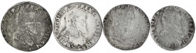 Belgien-Flandern
Philipp II., 1556-1598
4 Stück: 1/5 Philippstaler 1564, 1565, 1567 und 1571, Brügge.
gering erhalten bis schön