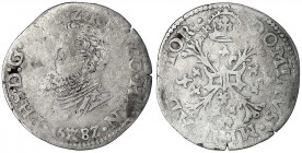 Belgien-Tournai
Philipp II., 1555-1598
1/10 Philippstaler 1582. schön, kl. Schrötlingsfehler am Rand, sehr selten. Vanhoudt 307.