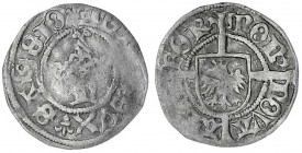 Dänemark
Hans, 1481-1513
Hvid o.J.(1460/1481), Aalborg, als Herzog von Schleswig. Lilie IO(.....)VX Lilie SAS SIE. Gekröntes "h" für Hans/MON NOVA A...
