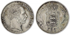 Dänemark
Christian IX., 1863-1906
1 Krone 1876 CS. sehr schön, besseres Jahr. Hede 14A.