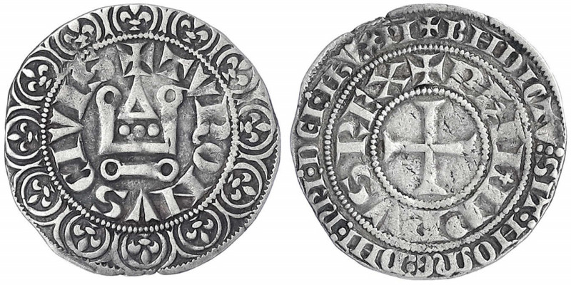 Frankreich
Philippe IV., 1285-1314
Turnose o.J. mit ovalem O in TVRONVS.
sehr...