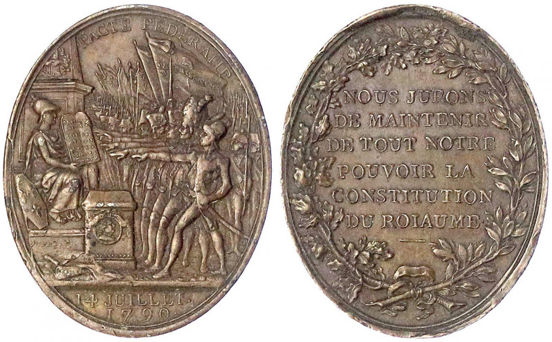 Frankreich
Ludwig XVI., 1774-1793
Ovale Bronzemedaille 1790, von Dupre. Errich...