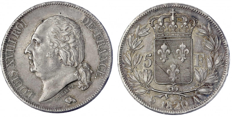 Frankreich
Ludwig XVIII., 1814, 1815-1824
5 Francs 1820 A, Paris.
vorzüglich,...