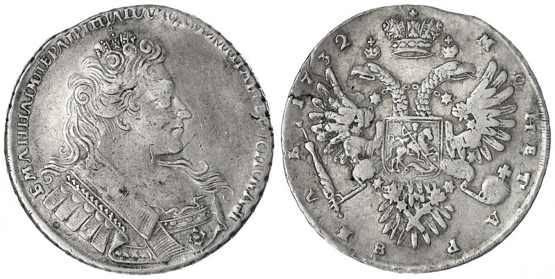 Russland
Anna Ivanovna, 1730-1740
Rubel 1732 Moskau, Kadashevsky Münzhof. sehr...