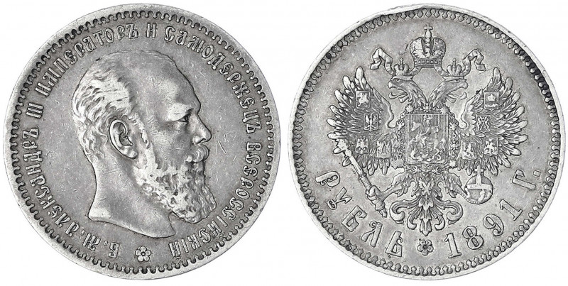 Russland
Alexander III., 1881-1894
Rubel 1891, St. Petersburg. sehr schön, Ran...