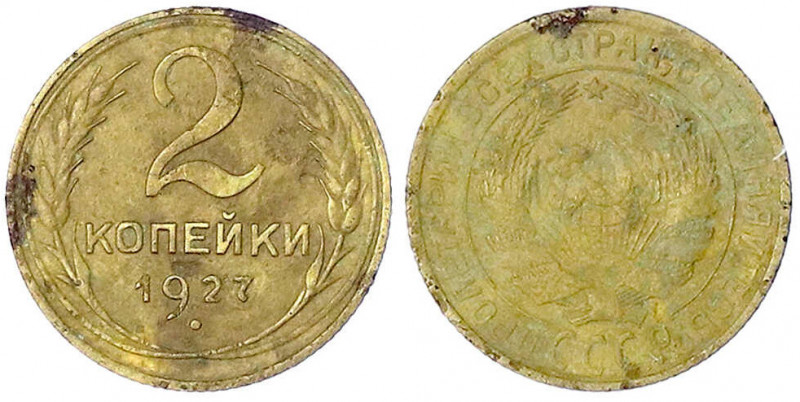 Russland
Sowjetunion (UdSSR), 1922-1991
2 Kopeken 1927. sehr schön, korrodiert...