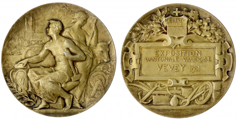 Schweiz-Waadt, Kanton
Vergoldete Silbermedaille 1901 von Reymond Gummert. Kanto...