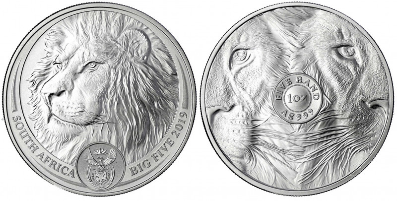 Südafrika
Republik, seit 1961
5 Rand (1 Unze Silber) 2019. Big Five - Löwe. Im...