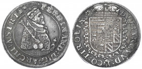 Haus Habsburg
Erzherzog Ferdinand II., 1564-1595
Reichstaler o.J. Hall. Harnisch mit Rankenschild verziert, Schulterstück und Ellbogen verziert. Zep...