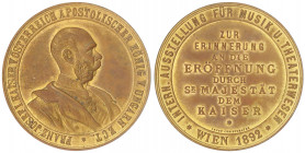 Haus Habsburg
Franz Joseph I., 1848-1916
Vergoldete Bronzemedaille 1892 v. Christlbauer, Prag. Internat. Ausst. für Musik und Theaterwesen in Wien. ...