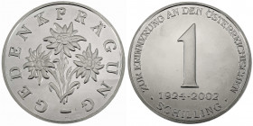 Republik Österreich
2. Republik nach 1945
1 Kg. Feinsilber-Gedenkprägung 2002 im Aussehen der letzten 1 Schilling-Münze, mit Inschrift "Zur Erinneru...