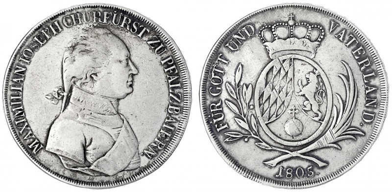 Bayern
Maximilian IV. (I.) Joseph, 1799-1806-1825
Konventionstaler 1805, Pfalz...