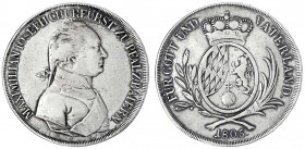 Bayern
Maximilian IV. (I.) Joseph, 1799-1806-1825
Konventionstaler 1805, Pfalzbayern. Mit Rauten im heraldisch rechten Wappenfeld (Bayern geht vor)....