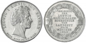 Bayern
Ludwig I., 1825-1848
Geschichtstaler 1826. Verlegung der Ludwig Maximilians Hochschule von Landshut nach München.
vorzüglich/Stempelglanz, m...