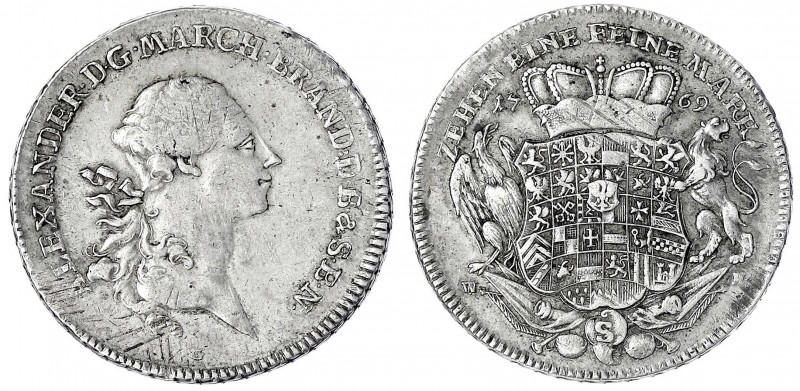 Brandenburg-Ansbach
Alexander, 1757-1791
Konventionstaler 1769 G/WK, Schwabach...