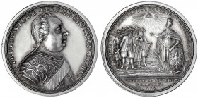 Brandenburg-Preußen
Friedrich Wilhelm I., 1713-1740
Silbermedaille im Talergewicht 1732 von P.P. Werner, a.d. Aufnahme der Salzburger Emigranten. 43...