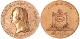 Brandenburg-Preußen
Friedrich II., 1740-1786
Bronzemedaille 1838 v. Loos und Pfeuffer, a.d. 100 Jf. seines Eintrittes in eine Freimaurerloge. Kopf r...